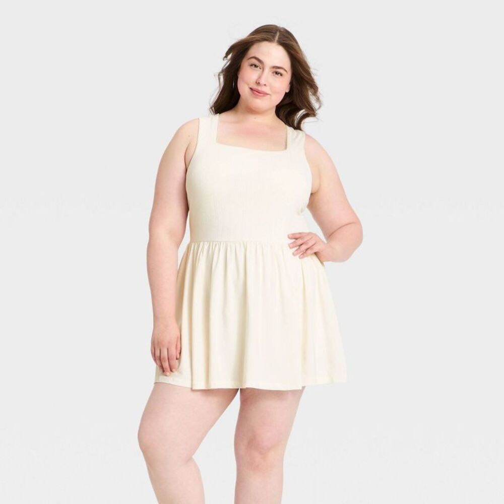Women's Athletic Pointelle Dress - All In Motion Cream 2X
